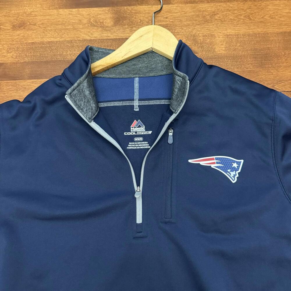 NFL New England Patriots, Blue Quarter Zip, Majestic Cool Base, Mens Medium - Picture 2 of 8